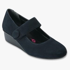 Ros Hommerson Black Leather Mary Jane Wedge Shoes 9.5